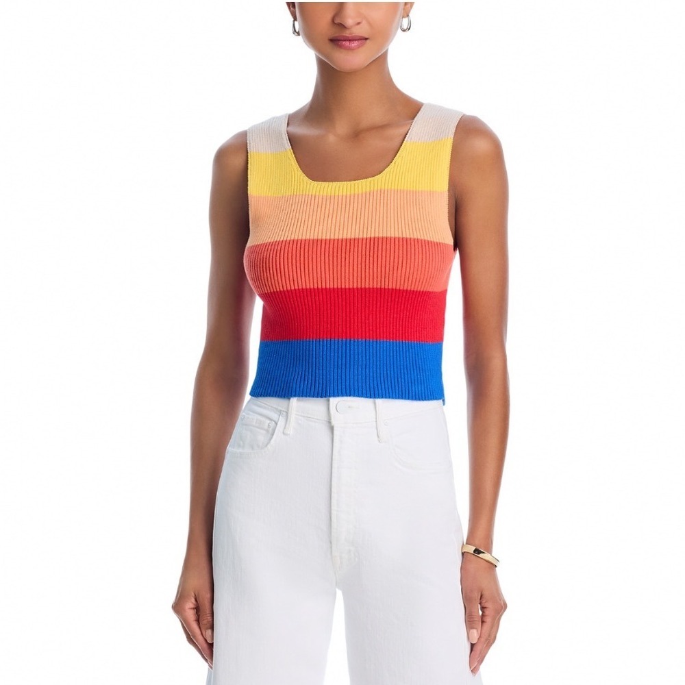 MOTHER The Round Neck Rib Tank Top Over The Horizon Rainbow Stripe Large NWT
